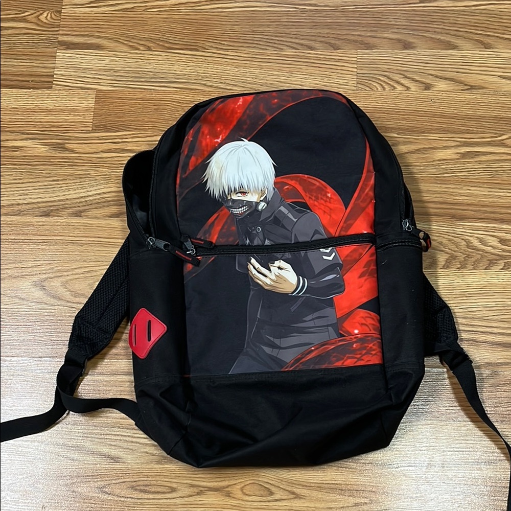 Anime-Inspired Black Backpack with Red Accents